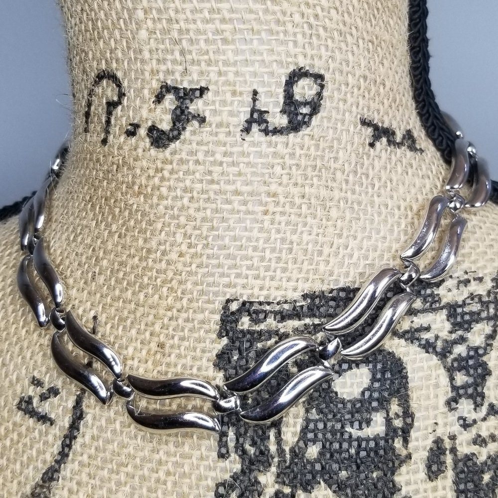Chunky Monet Silver Chain Choker Style Adjustable Necklace